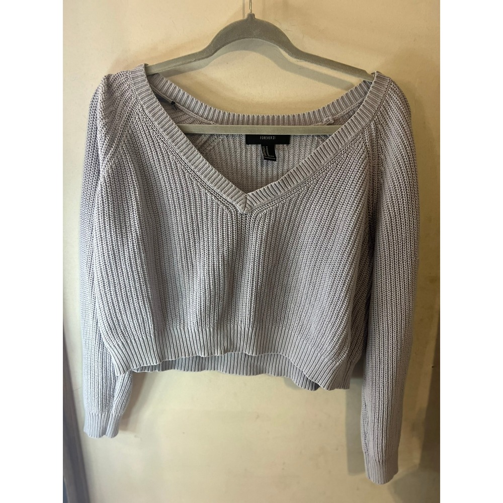 Forever‎ 21 Light Lavender V Neck Cropped Knit Sweater Size M